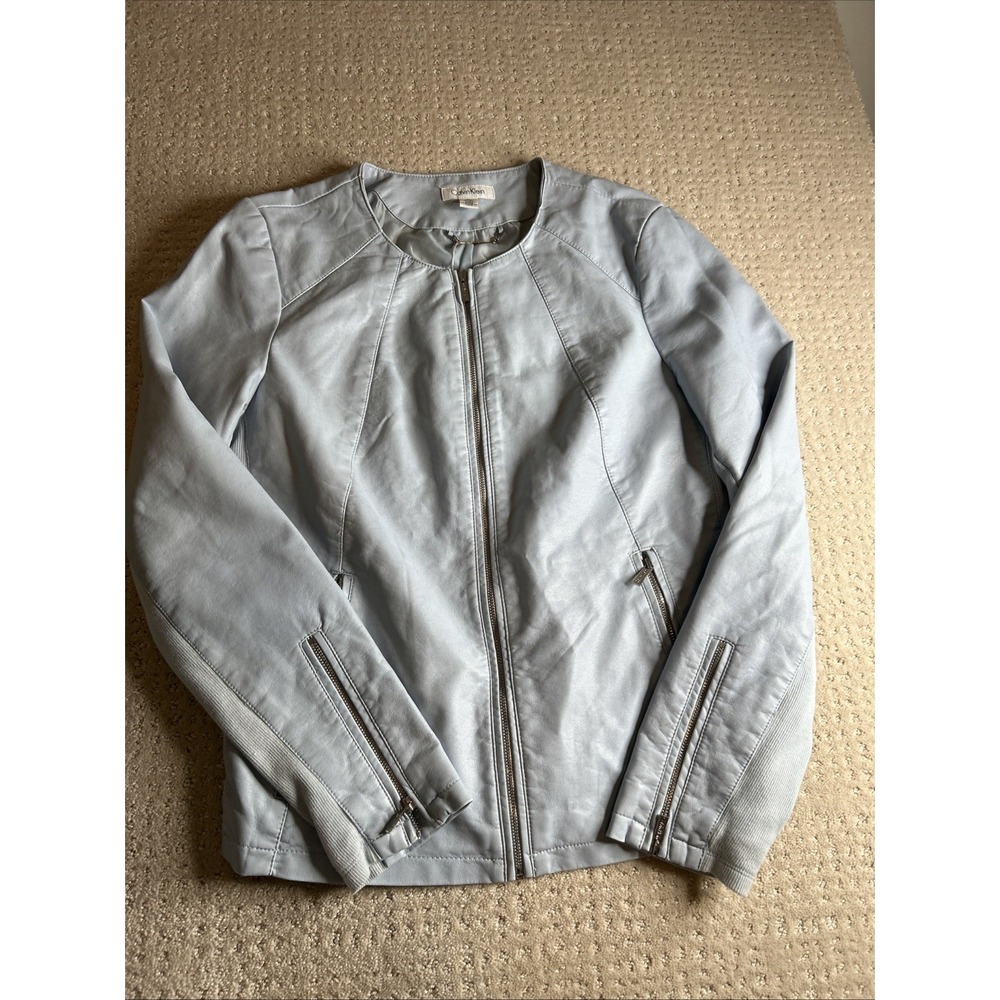 Calvin Klein Blue Faux Leather Jacket Medium